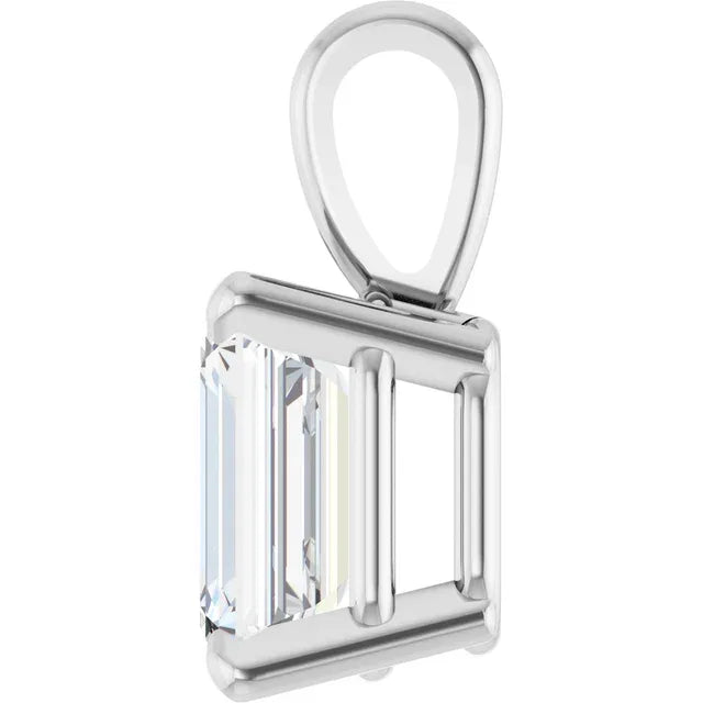 Emerald Solitaire Pendant with Attached Chain - 14K White Gold & 14K Yellow Gold — 1.00 to 5.00 CTW - The Lab Jewelry