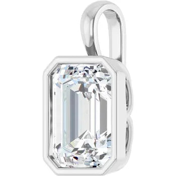 Emerald Bezel Solitaire Pendant with Attached Chain - 14K White Gold & 14K Yellow Gold — 1.00 to 5.00 CTW - The Lab Jewelry