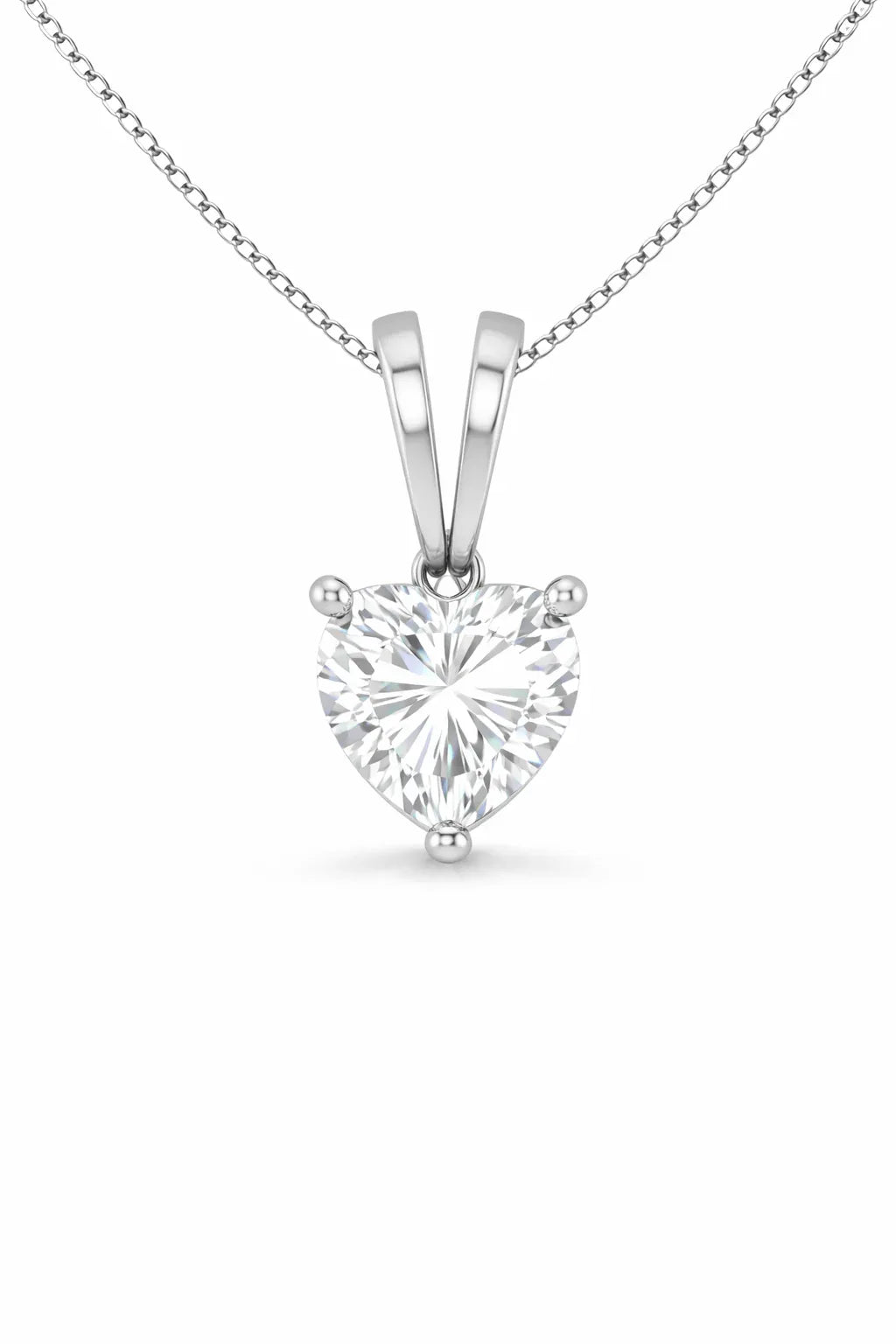 Heart Split bail solitaire Pendant with Attached Chain - 14K White Gold & 14K Yellow Gold — 1.00 to 5.00 CTW - The Lab Jewelry