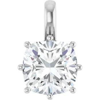 Cushion Solitaire Pendant with Attached Chain - 14K White Gold & 14K Yellow Gold — 1.00 to 5.00 CTW - The Lab Jewelry