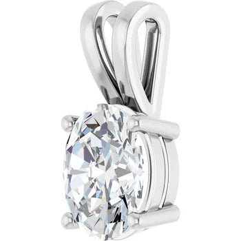 Oval Split bail solitaire Pendant Pendant with Attached Chain