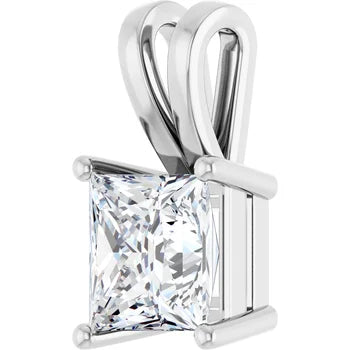 Princess Split bail solitaire Pendant Pendant with Attached Chain