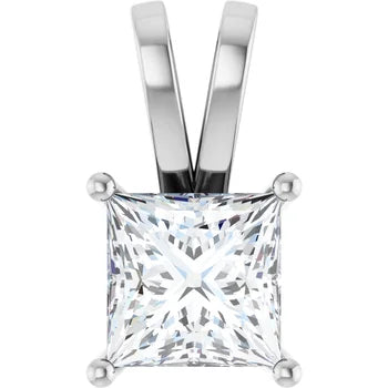 Princess Split bail solitaire Pendant Pendant with Attached Chain