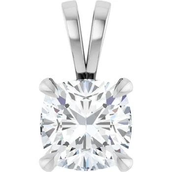Cushion Split bail solitaire Pendant Pendant with Attached Chain