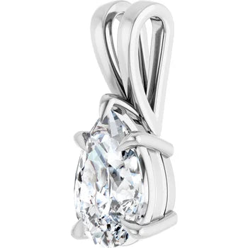 Pear Split bail solitaire Pendant Pendant with Attached Chain