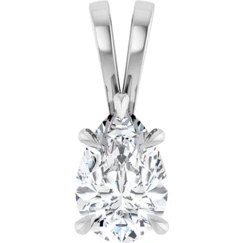 Pear Split bail solitaire Pendant Pendant with Attached Chain