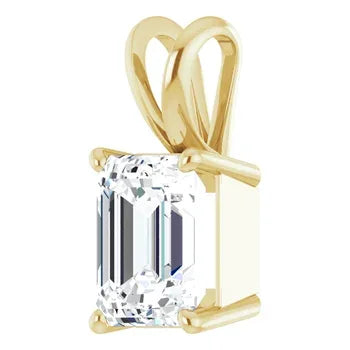 Emerald Split bail solitaire Pendant with Attached Chain - 14K White Gold & 14K Yellow Gold — 1.00 to 5.00 CTW - The Lab Jewelry