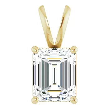 Emerald Split bail solitaire Pendant with Attached Chain - 14K White Gold & 14K Yellow Gold — 1.00 to 5.00 CTW - The Lab Jewelry