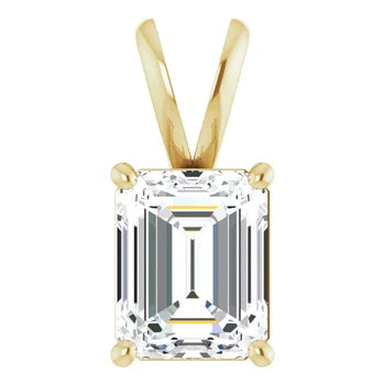 Emerald Split bail solitaire Pendant Pendant with Attached Chain