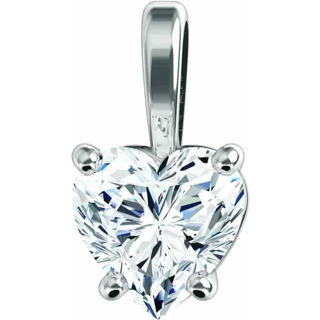 Heart Solitaire Pendant with Attached Chain - 14K White Gold & 14K Yellow Gold — 1.00 to 5.00 CTW - The Lab Jewelry