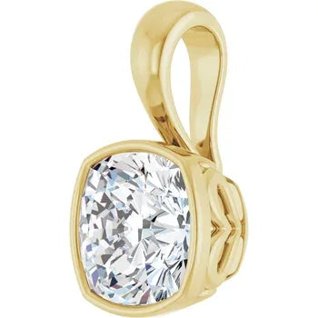 Cushion Bezel Solitaire Pendant with Attached Chain - 14K White Gold & 14K Yellow Gold — 1.00 to 5.00 CTW - The Lab Jewelry