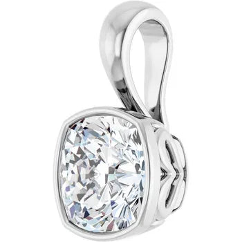 Cushion Bezel Solitaire Pendant with Attached Chain - 14K White Gold & 14K Yellow Gold — 1.00 to 5.00 CTW - The Lab Jewelry