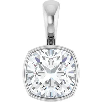 Cushion Bezel Solitaire Pendant with Attached Chain - 14K White Gold & 14K Yellow Gold — 1.00 to 5.00 CTW - The Lab Jewelry