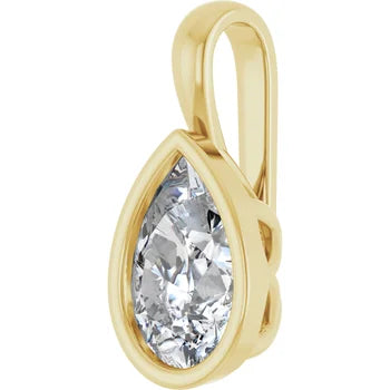 Pear Bezel Solitaire Pendant Pendant with Attached Chain