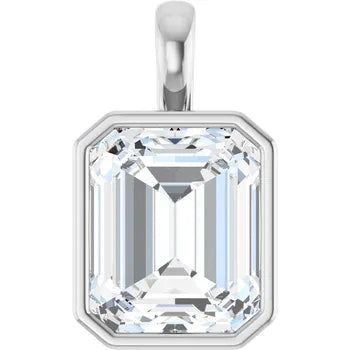 Emerald Bezel Solitaire Pendant with Attached Chain - 14K White Gold & 14K Yellow Gold — 1.00 to 5.00 CTW - The Lab Jewelry