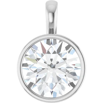 Round Bezel Solitaire Pendant Pendant with Attached Chain