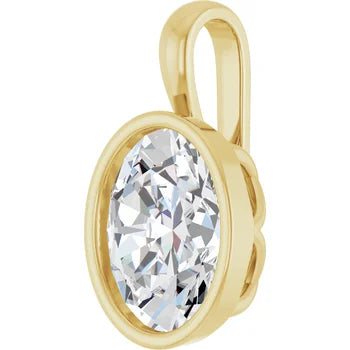 Oval Bezel Solitaire Pendant Pendant with Attached Chain