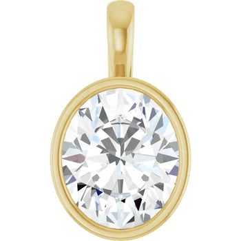 Oval Bezel Solitaire Pendant Pendant with Attached Chain