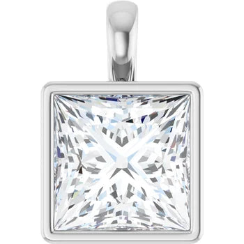 Princess Bezel Solitaire Pendant Pendant with Attached Chain