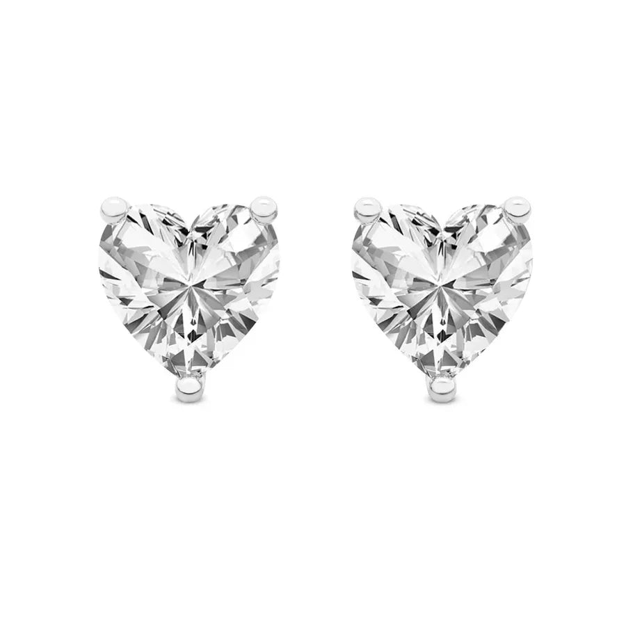 Heart Classic Stud Earrings (IGI Certified) - 14K White Gold & 14K Yellow Gold — 1.00 to 6.00 CTW - The Lab Jewelry
