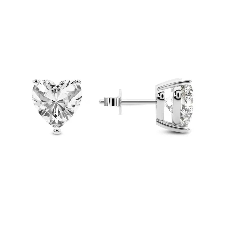 Heart Classic Stud Earrings (IGI Certified) - 14K White Gold & 14K Yellow Gold — 1.00 to 6.00 CTW - The Lab Jewelry