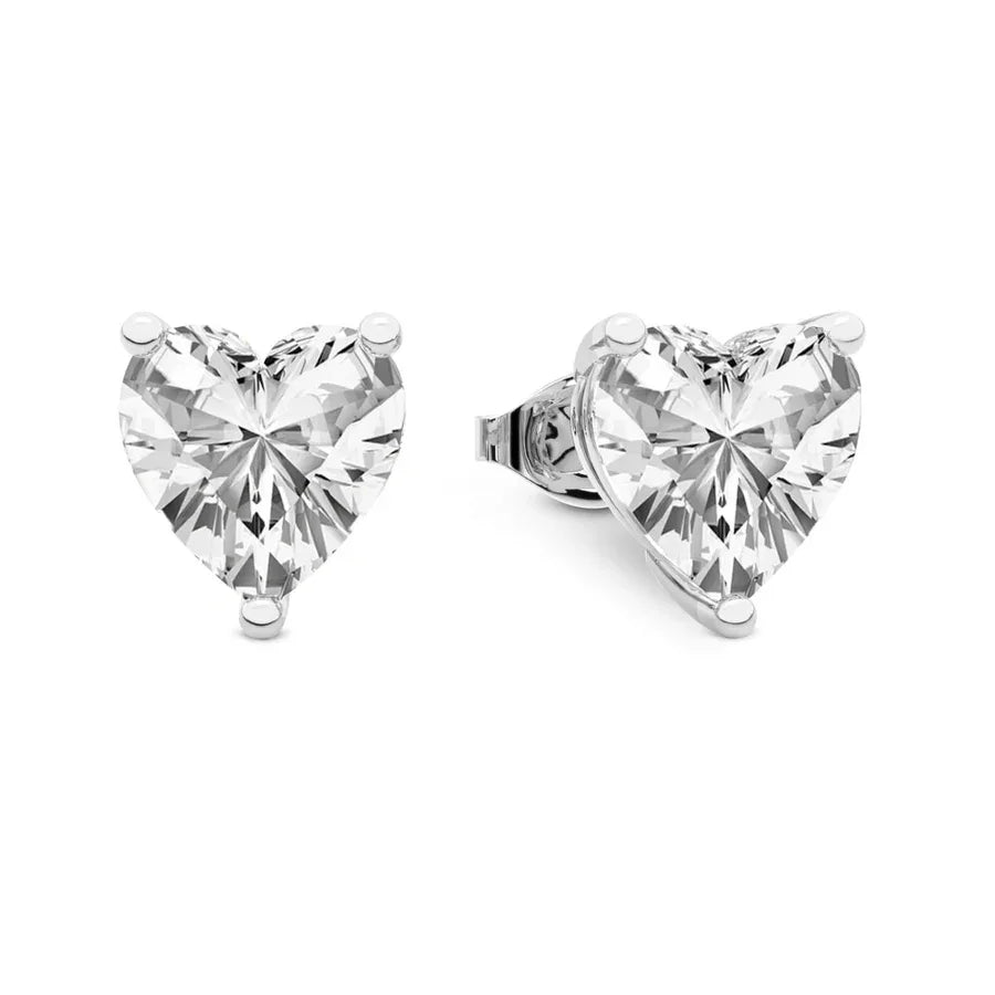 Heart Classic Stud Earrings (IGI Certified) - 14K White Gold & 14K Yellow Gold — 1.00 to 6.00 CTW - The Lab Jewelry
