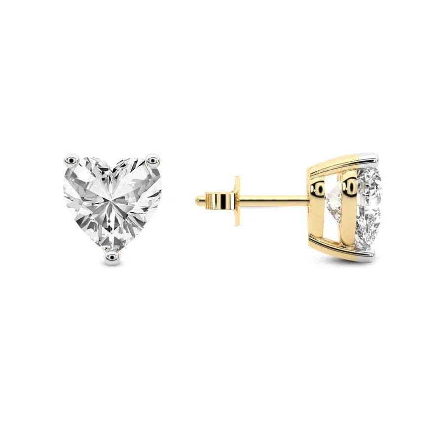 Heart Classic Stud Earrings (IGI Certified) - 14K White Gold & 14K Yellow Gold — 1.00 to 6.00 CTW - The Lab Jewelry