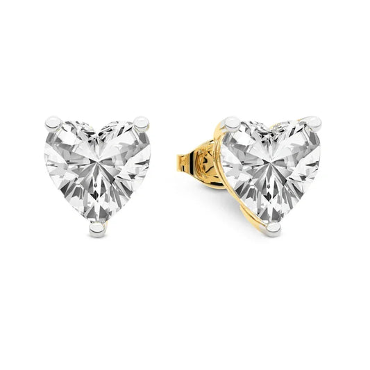 Heart Classic Stud Earrings (IGI Certified) - 14K White Gold & 14K Yellow Gold — 1.00 to 6.00 CTW - The Lab Jewelry