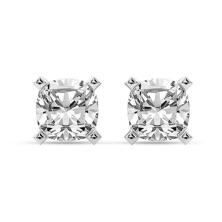 Cushion Classic Stud Earrings (IGI Certified) - 14K White Gold & 14K Yellow Gold — 1.00 to 6.00 CTW - The Lab Jewelry