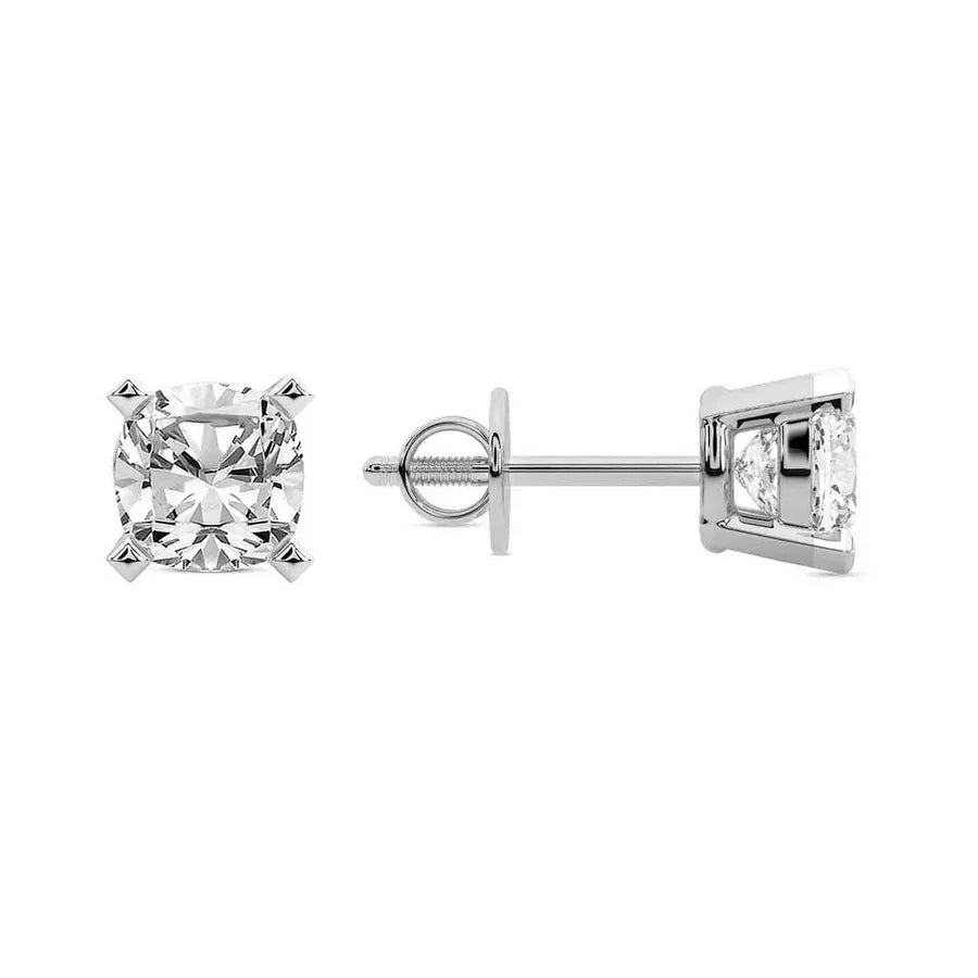 Cushion Classic Stud Earrings (IGI Certified) - 14K White Gold & 14K Yellow Gold — 1.00 to 6.00 CTW - The Lab Jewelry