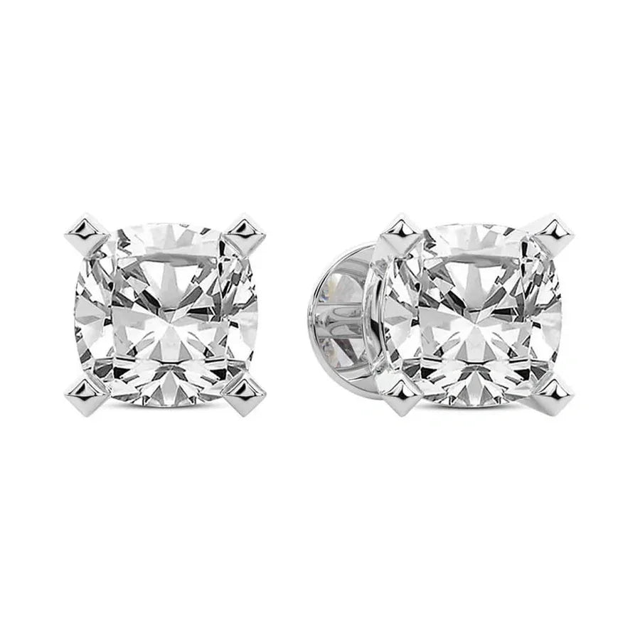 Cushion Classic Stud Earrings (IGI Certified) - 14K White Gold & 14K Yellow Gold — 1.00 to 6.00 CTW - The Lab Jewelry