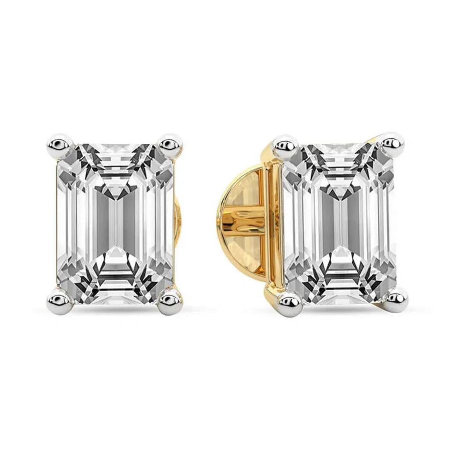 Emerald Classic Stud Earrings (IGI Certified) - 14K White Gold & 14K Yellow Gold — 1.00 to 6.00 CTW - The Lab Jewelry
