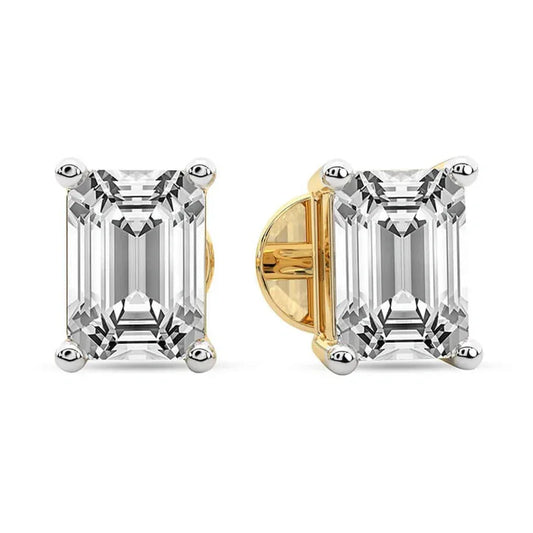 Emerald Classic Stud Earrings (IGI Certified) - 14K White Gold & 14K Yellow Gold — 1.00 to 6.00 CTW - The Lab Jewelry