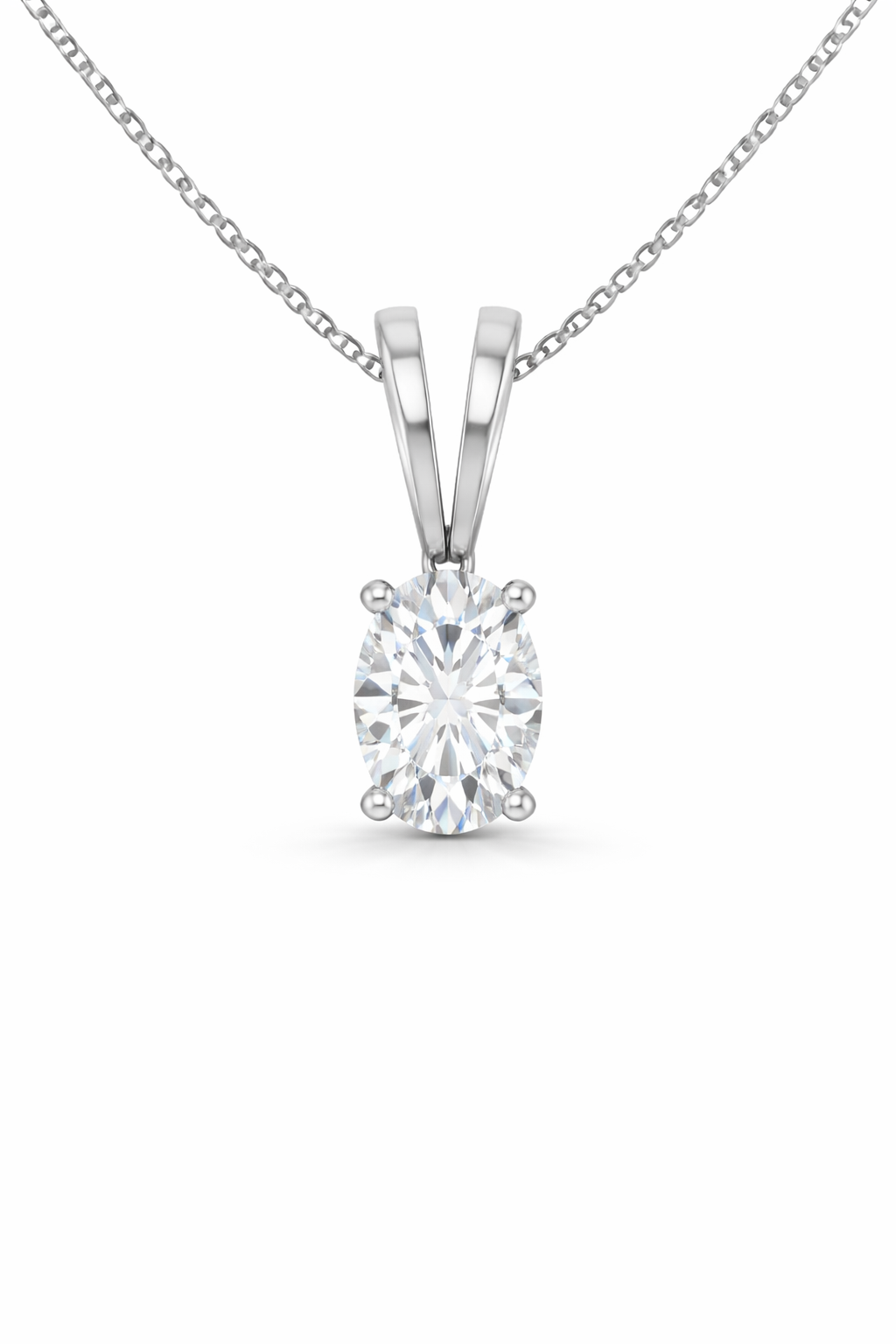 Oval Split bail solitaire Pendant Pendant with Attached Chain