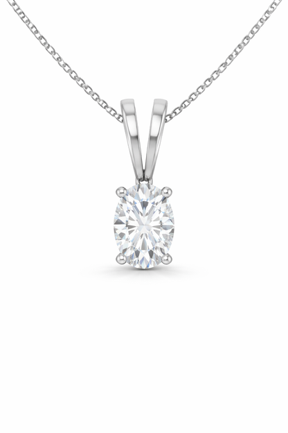 Oval Split bail solitaire Pendant Pendant with Attached Chain