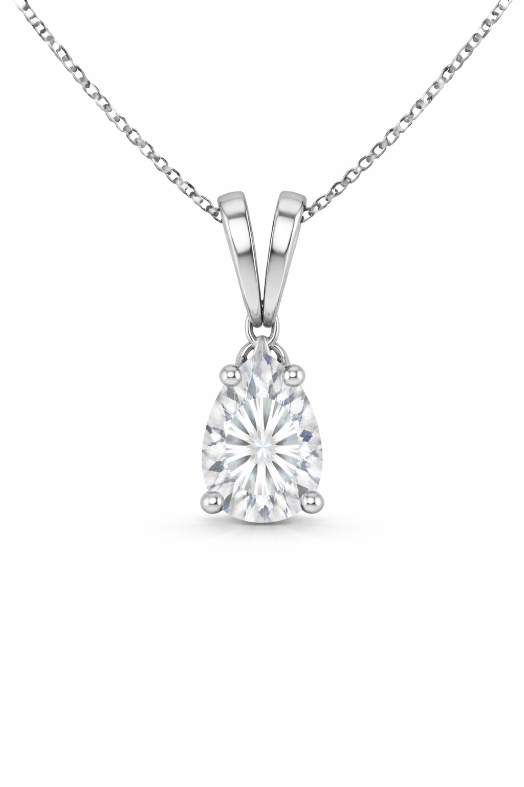 Pear Split bail solitaire Pendant Pendant with Attached Chain
