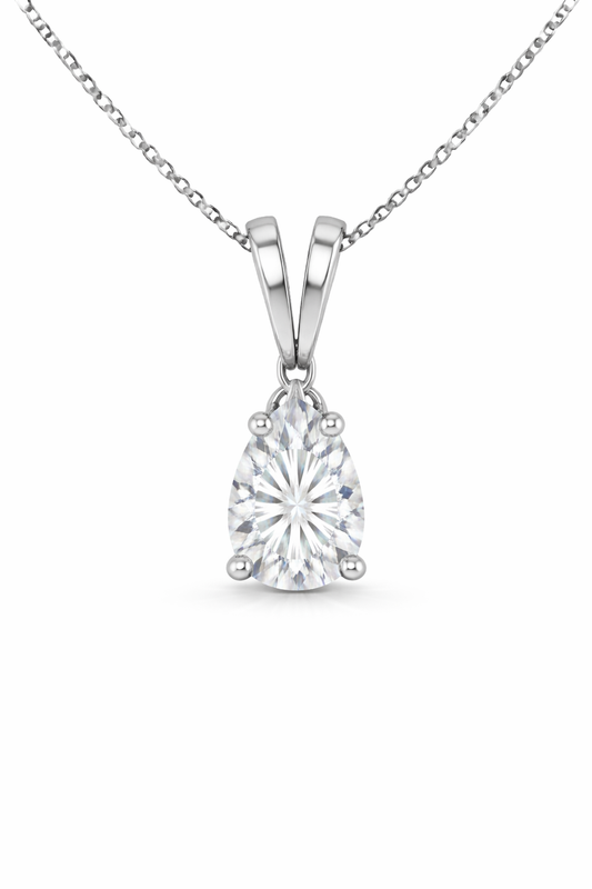 Pear Split bail solitaire Pendant Pendant with Attached Chain