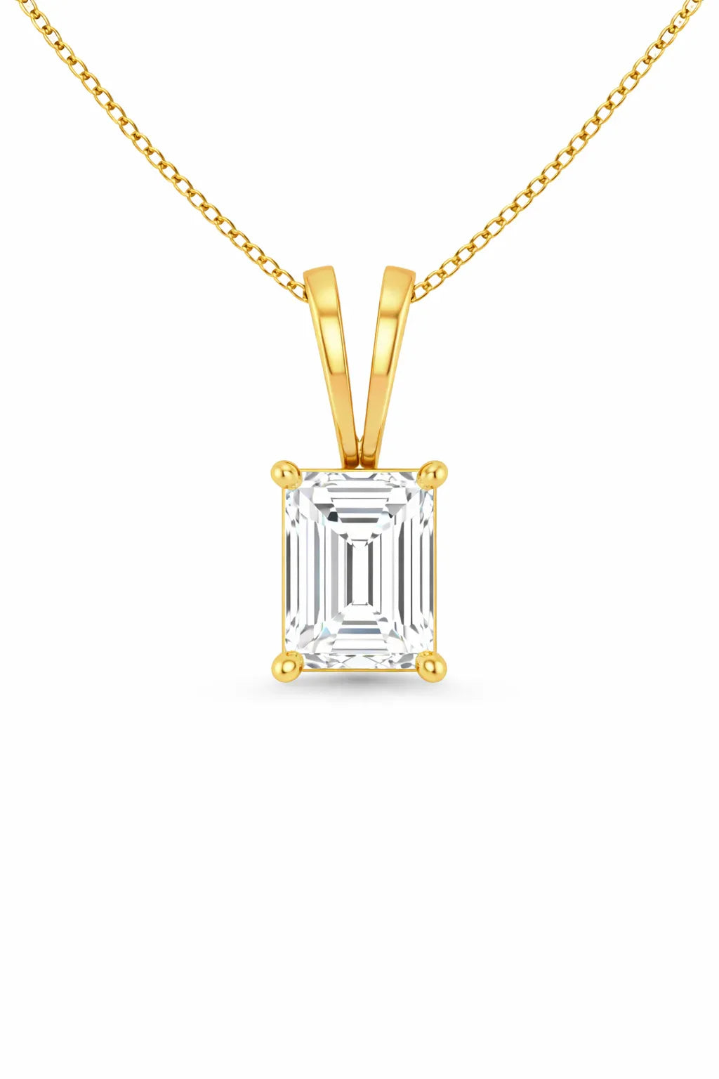 Emerald Split bail solitaire Pendant with Attached Chain - 14K White Gold & 14K Yellow Gold — 1.00 to 5.00 CTW - The Lab Jewelry