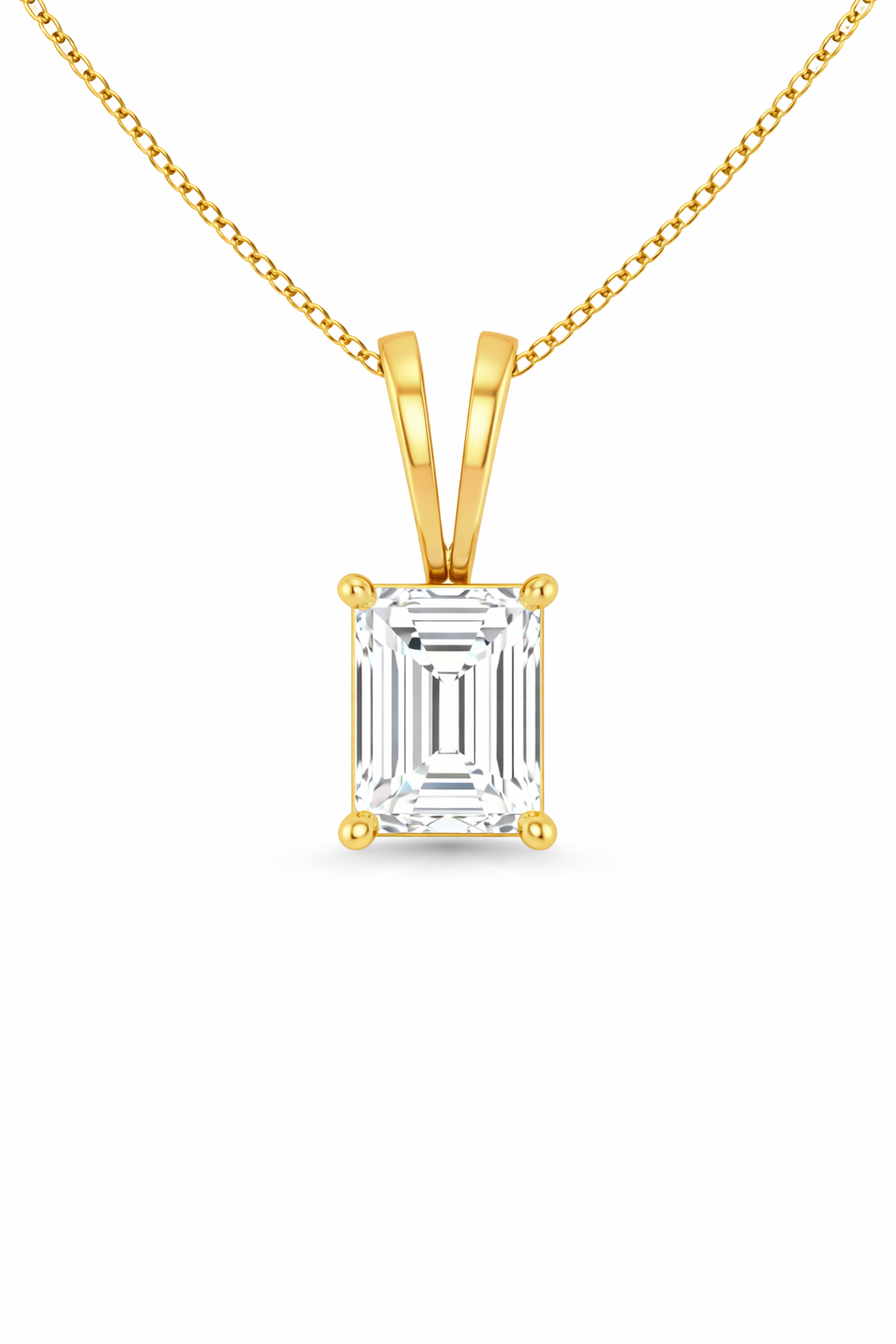 Emerald Split bail solitaire Pendant Pendant with Attached Chain