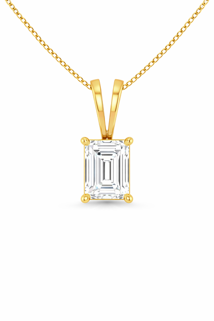Emerald Split bail solitaire Pendant Pendant with Attached Chain
