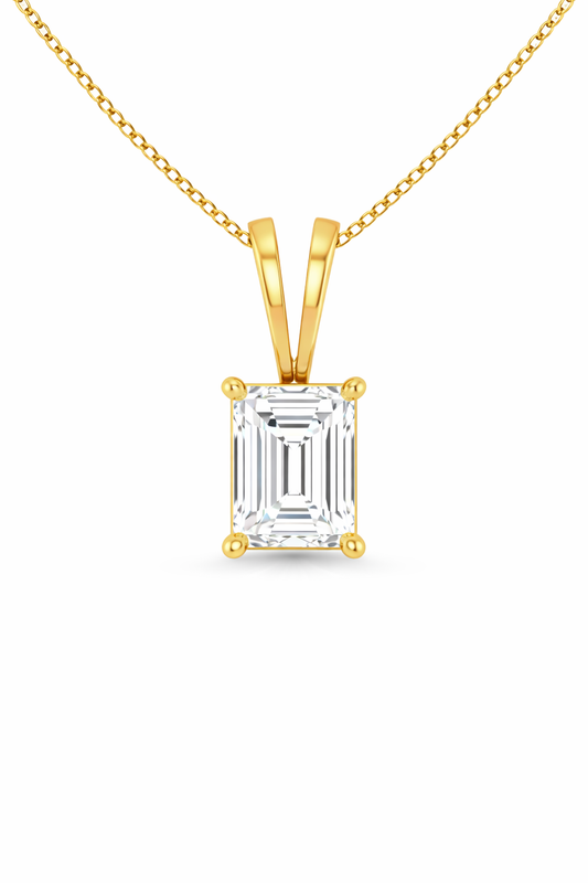 Emerald Split bail solitaire Pendant Pendant with Attached Chain