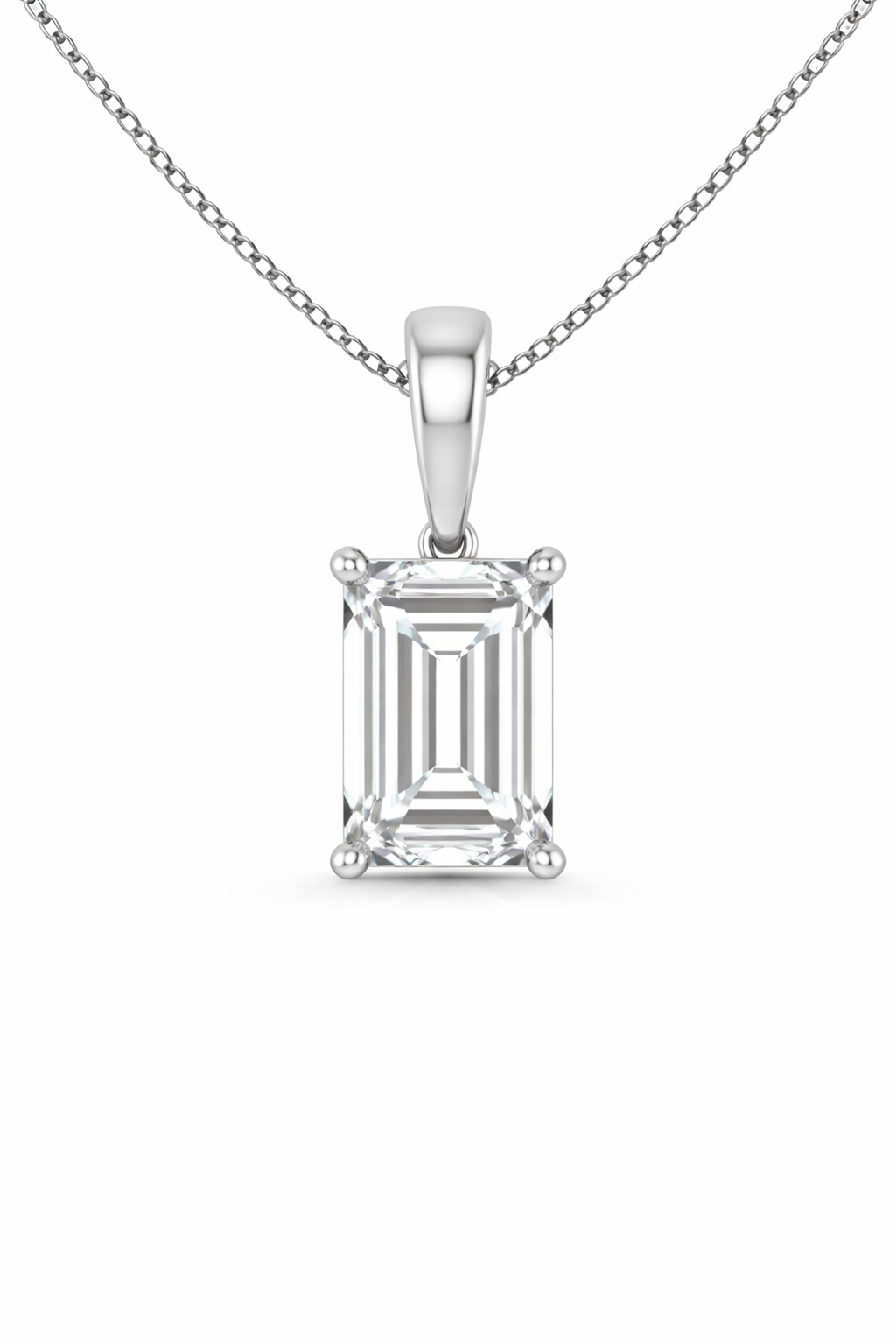 Emerald Solitaire Pendant Pendant with Attached Chain