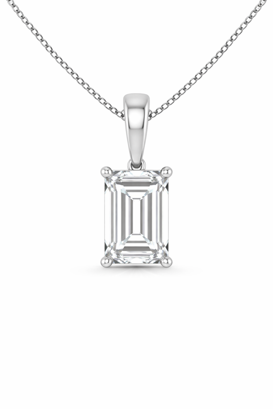 Emerald Solitaire Pendant Pendant with Attached Chain
