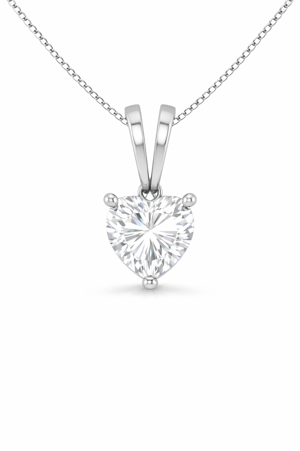 Heart Split bail solitaire Pendant Pendant with Attached Chain