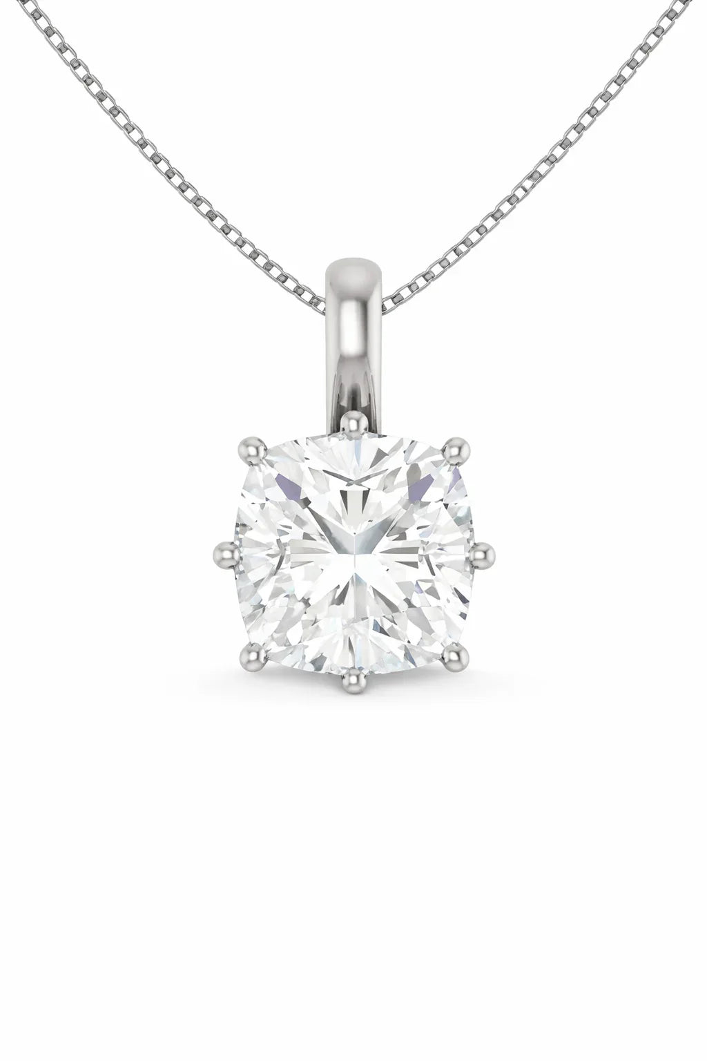 Cushion Solitaire Pendant with Attached Chain - 14K White Gold & 14K Yellow Gold — 1.00 to 5.00 CTW - The Lab Jewelry