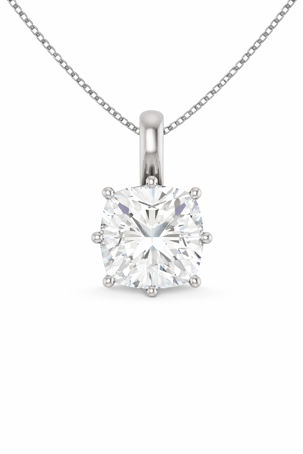 Cushion Solitaire Pendant Pendant with Attached Chain