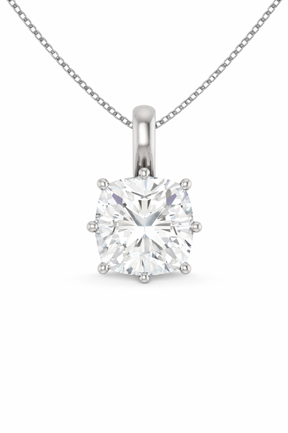 Cushion Solitaire Pendant Pendant with Attached Chain