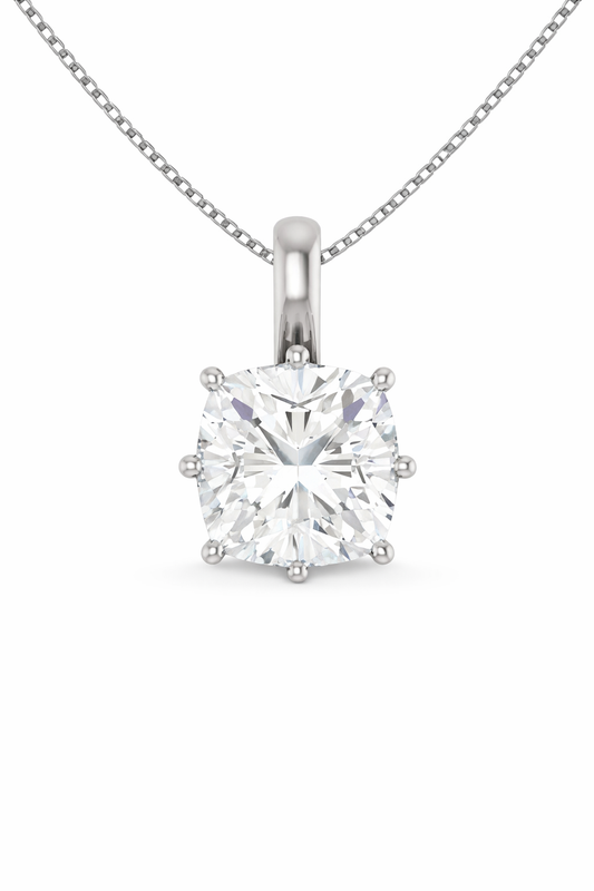 Cushion Solitaire Pendant Pendant with Attached Chain