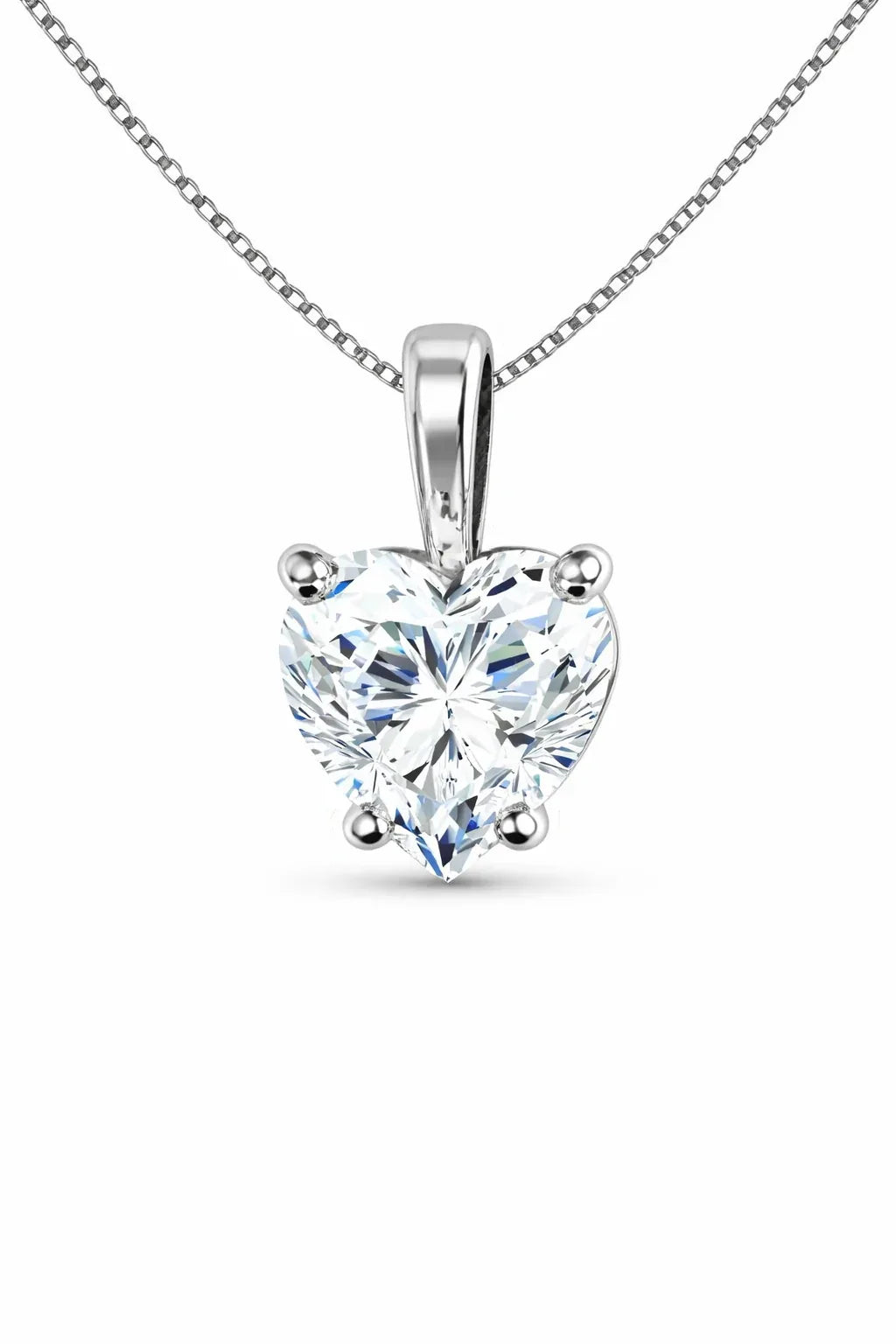 Heart Solitaire Pendant with Attached Chain - 14K White Gold & 14K Yellow Gold — 1.00 to 5.00 CTW - The Lab Jewelry