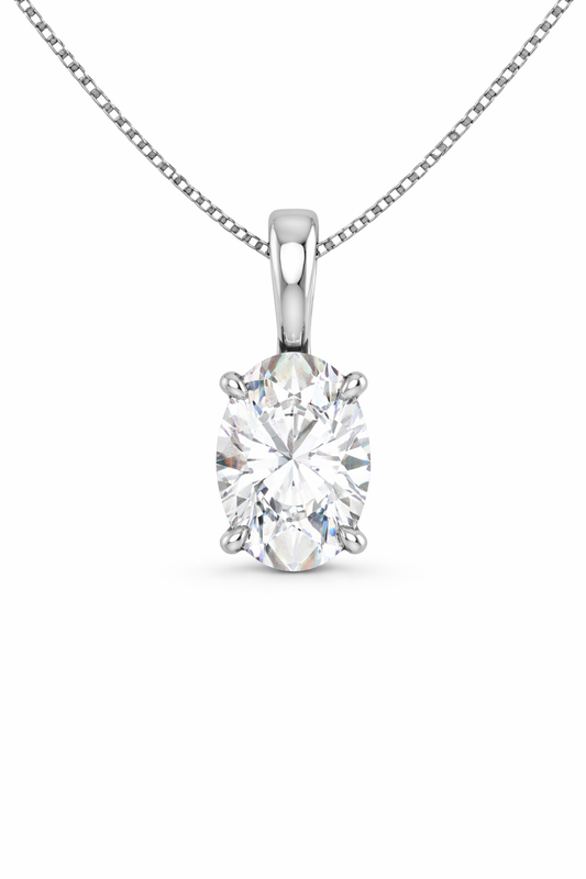 Oval Solitaire Pendant Pendant with Attached Chain